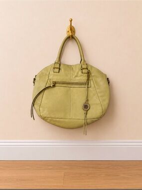 Elliott Lucca Chartreuse Green Leather Satchel Handbag with Tassels